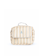 Necessaire 2 Zíperes | Listrado 2 Cores Amarelo E Azul Claro + Listrado Azul Claro