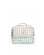 Necessaire 2 Zíperes | Xadrez 2 Cores Verde Menta E Rose + Listrado Rose