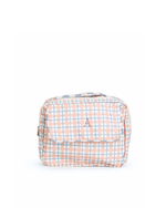 Necessaire 2 Zíperes | Xadrez 2 Cores Rose E Azul Claro + Listrado Azul Claro