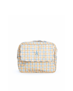 Necessaire 2 Zíperes | Xadrez 2 Cores Amarelo E Azul Claro + Listrado Azul Claro