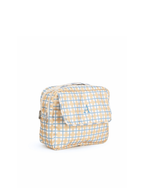 Necessaire 2 Zíperes | Xadrez 2 Cores Amarelo E Azul Claro + Listrado Azul Claro