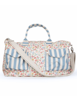 Mala Com Bolsos | Floral Botânico + Listrado Azul Claro