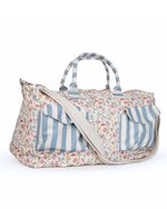 Mala Com Bolsos | Floral Botânico + Listrado Azul Claro