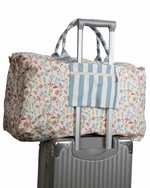 Mala Com Bolsos | Floral Botânico + Listrado Azul Claro