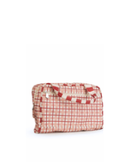 Necessaire Malinha | Xadrez 2 Cores Rose E Vermelho + Listrado Vermelho