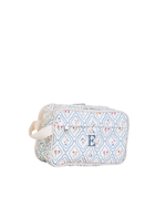 Necessaire Estojo Dupla | Losango Azul Claro E Florzinhas
