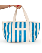 Bolsa Sacolona | Collab Mobiletti - Listrado Azul E Cru + Listrado Verde E Vinho