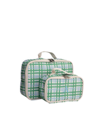 Kit Necessaire Maletinha | Xadrez 2 Cores Azul Claro e Verde Escuro