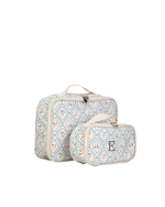 Kit Necessaire Maletinha | Losango Azul Claro E Florzinhas