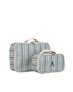 Kit Necessaire Maletinha | Listrado 3 Cores Azul E Verde