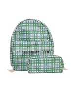 Mochila Kids + Estojo | Xadrez 2 Cores Azul Claro E Verde Escuro