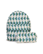 Mochila Kids + Estojo | Losango 2 Cores Azul Claro E Verde Escuro