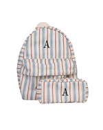Mochila Kids + Estojo | Listrado Azul Claro E Vermelho