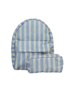 Mochila Kids + Estojo | Listrado 2 Cores Azul Claro E Verde Escuro