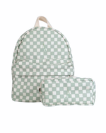 Mochila Kids + Estojo | Quadradinhos Verde Menta