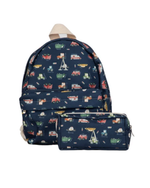 Mochila Kids + Estojo | Carros Azul Marinho