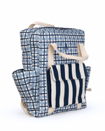 Mochila Adulto | Xadrez 2 Cores Azul Claro E Azul Marinho + Listrado Azul Marinho