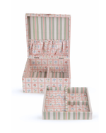 Porta Jóias M | Coleção 10 Anos | Floral Vichy Botânico + Listrado 2 Cores Verde Menta E Rose