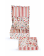 Porta Jóias M | Coleção 10 Anos | Floral Botanico + Listrado 2 Cores Rose E Vermelho