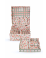 Porta Jóias M | Coleção 10 Anos | Floral Losango Botânico + Xadrez 2 Cores Verde Menta E Rose
