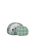 Kit Necessaire Meia Lua | Xadrez 2 Cores Azul Claro E Verde Escuro