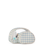 Kit Necessaire Meia Lua | Xadrez Azul Claro