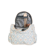 Lancheira Térmica Com Bolsos | Losango Azul Claro E Florzinhas