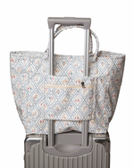 Bolsa Baú | Losango Azul Claro E Florzinhas