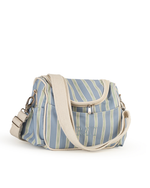 Lancheira Térmica Com Bolsos Com Bordado RAVI | Listrado 2 Cores Azul Claro E Verde Escuro