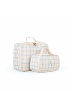 Kit Necessaire Maletinha |  Collab Tom - Xadrez 3 Cores Azul E Verde