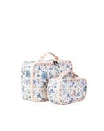 Kit Necessaire Maletinha | Floral Jardim Azul Claro + Listrado Rose
