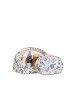 Kit Necessaire Meia Lua | Floral Jardim Azul Claro + Listrado Kraft