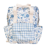 Mochila Adulto | Floral Jardim Azul Claro + Xadrez Azul Claro