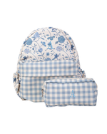 Mochila Kids + Estojo | Floral Jardim Azul Claro + Xadrez Azul Claro