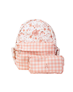 Mochila Kids + Estojo | Floral Jardim Rose + Xadrez Rose