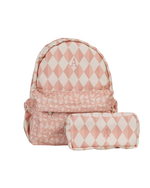 Mochila Kids + Estojo | Losango 2 Cores Rose E Rose Claro + Florzinhas Rose
