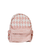 Mochila Kids + Estojo | Losango 2 Cores Rose E Rose Claro + Florzinhas Rose