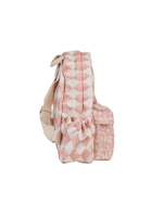 Mochila Kids + Estojo | Losango 2 Cores Rose E Rose Claro + Florzinhas Rose
