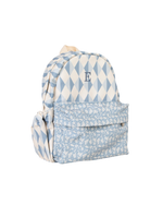 Mochila Kids + Estojo | Losango 2 Cores Azul Jeans E Azul Claro + Florzinhas Azul Jeans