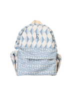Mochila Kids + Estojo | Losango 2 Cores Azul Jeans E Azul Claro + Florzinhas Azul Jeans