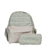 Mochila Kids + Estojo | Florzinhas Verde Menta + Listrado Verde Menta