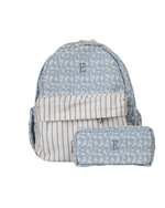 Mochila Kids + Estojo | Florzinhas Azul Jeans + Listrado Azul Claro