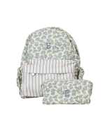 Mochila Kids + Estojo | Floral Sementinhas Azul + Listrado Azul Claro