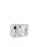 Necessaire Com Visor | Losango 2 Cores Azul Jeans E Azul Claro + Florzinhas Azul Jeans