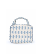 Necessaire 2 Lados | Losango 2 Cores Azul Jeans E Azul Claro + Florzinhas Azul Jeans