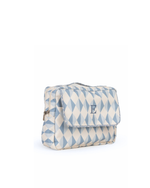 Necessaire 2 Zíperes | Losango 2 Cores Azul Jeans E Azul Claro + Florzinhas Azul Jeans