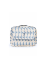 Necessaire 2 Zíperes | Losango 2 Cores Azul Jeans E Azul Claro + Florzinhas Azul Jeans