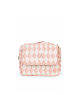 Necessaire 2 Zíperes | Losango 2 Cores Rose E Rose Claro + Florzinhas Rose