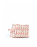 Necessaire Pequena | Losango 2 Cores Rose E Rose Claro + Florzinhas Rose