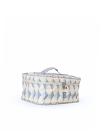 Necessaire Frasqueira | Losango 2 Cores Azul Jeans E Azul Claro + Florzinhas Azul Jeans